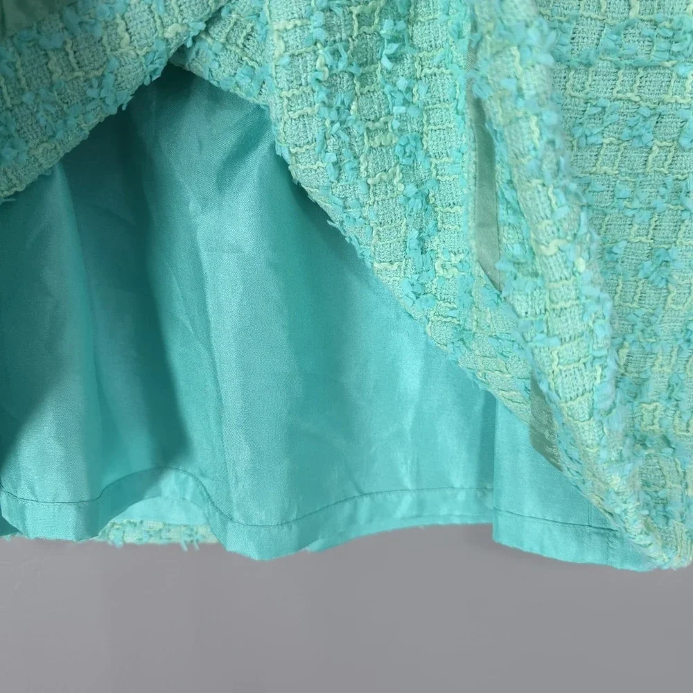 KATE SPADE NEW YORK Womens New 4 Mini Dress Sheath Aqua Tweed Fringed Sleeveless